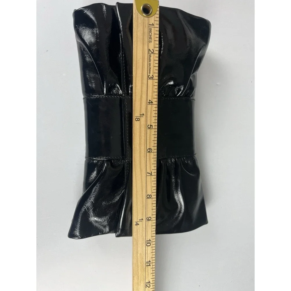 FURLA Made In Italy Patent Leather Clutch Bow Black